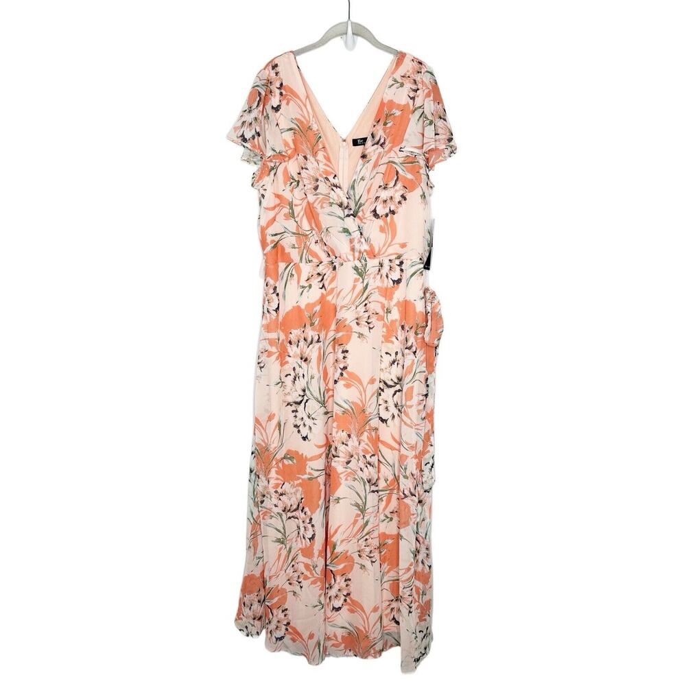 NWT Be by Chetta B Floral Flutter Sleeve Faux Wrap Chiffon Maxi Dress Size 18